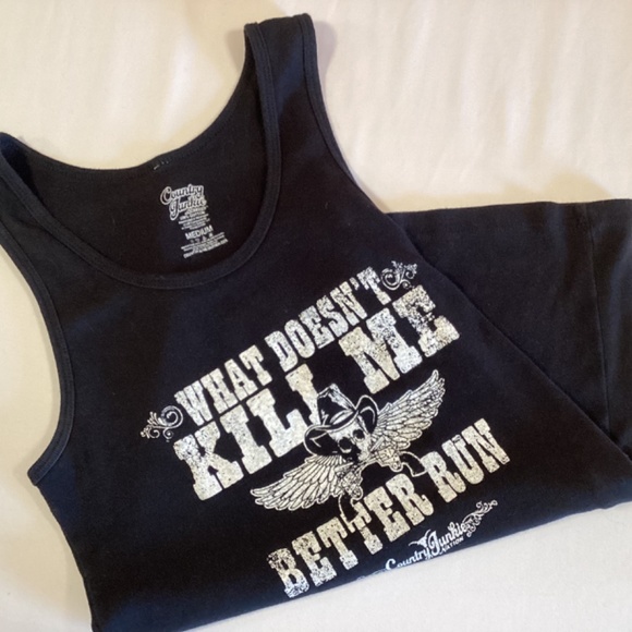 What doesn’t kill me black tank top - Picture 2 of 3